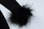 Elegant Black Velvet Cutout Evening Gown – Feather Cuff Detail - Image 13