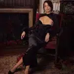 Elegant Black Velvet Cutout Evening Gown – Feather Cuff Detail - Image 5