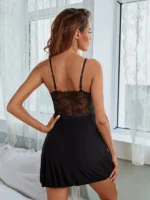 Sheer Lace Hollow Sling Nightdress Babydoll With G-String Sexy Lingerie Set - Image 3
