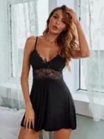 Sheer Lace Hollow Sling Nightdress Babydoll With G-String Sexy Lingerie Set - Image 5