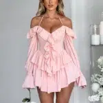 Blush Pink Off-Shoulder Ruffle Mini Dress