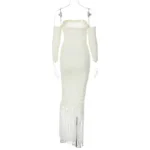 Off-Shoulder Knitted Bodycon Dress with Fringe Hem - Image 10