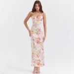 Floral Sweetheart Neckline Maxi Dress with Built-in Padding and Lining