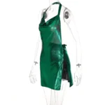 Glamorous Gold Metallic Mini Dress Sparkling Halter Backless Night Out Dress - Image 28