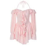 Blush Pink Off-Shoulder Ruffle Mini Dress - Image 16