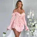 Blush Pink Off-Shoulder Ruffle Mini Dress - Image 2
