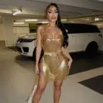 Glamorous Gold Metallic Mini Dress Sparkling Halter Backless Night Out Dress - Image 32