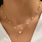 Layered Gold Heart & Pearl Necklace