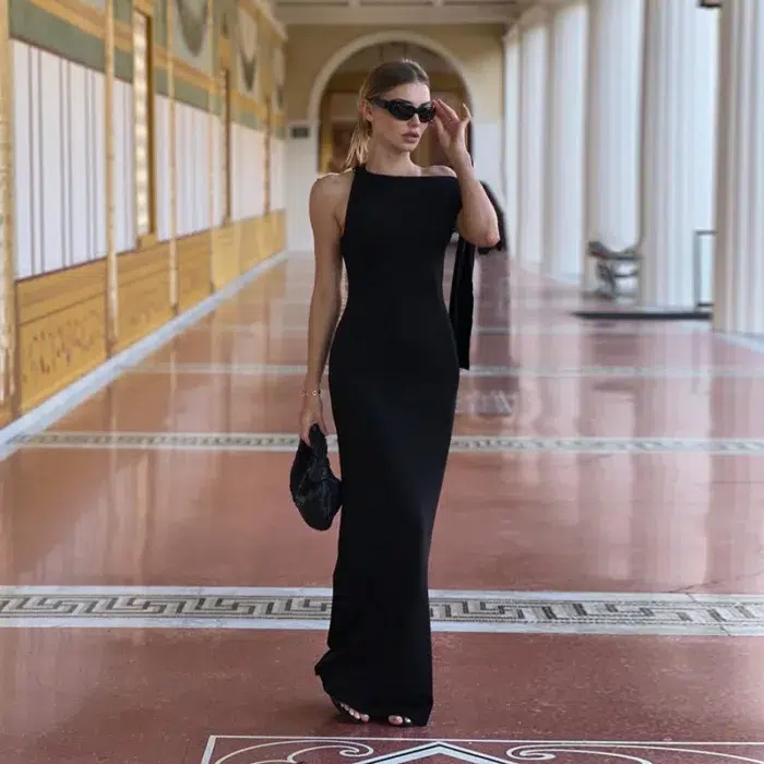 One-Shoulder Maxi Dress with Bow Accent - Image 11
