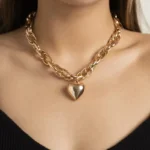 Chunky Gold Chain Necklace with Heart Pendant