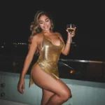 Glamorous Gold Metallic Mini Dress Sparkling Halter Backless Night Out Dress - Image 8