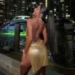 Glamorous Gold Metallic Mini Dress Sparkling Halter Backless Night Out Dress - Image 9