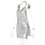 Glamorous Gold Metallic Mini Dress Sparkling Halter Backless Night Out Dress - Image 20