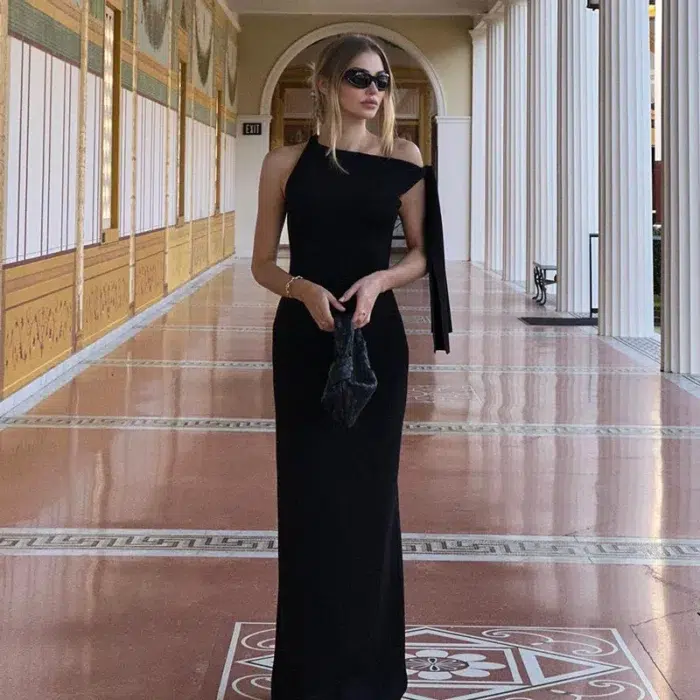 One-Shoulder Maxi Dress with Bow Accent - Image 12