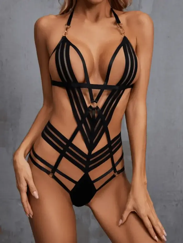 Strappy Cut-Out Bodysuit Teddy Lingerie - Image 3