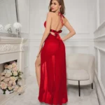 Sexy High Slit Sheer Lace Mesh Halter Neck Babydoll Lingerie Set - Image 22