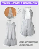 Crochet Lace Trim Backless Cami Top & Shorts Pajama Set - Image 7