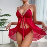 Sheer Floral Lace Open-Front Babydoll Lingerie - Image 21