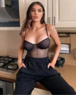 Black Sheer Polka Dot Mesh Bodysuit Teddy Lingeries - Image 5