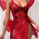 Sexy Lace V-Neck Bowknot Sheer Babydoll Sleepwear