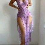 Floral Sheer Split-Leg Sexy Maxi Lingerie Dress