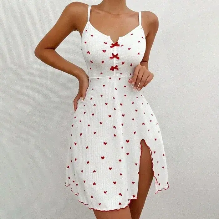 Sweetheart Bowknot Heart Print Nightdress
