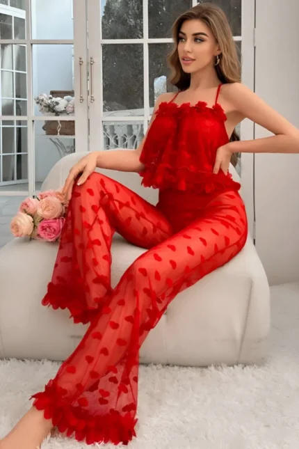 Romantic Red Heart Mesh Lounge Set 2 Pcs
