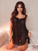 Sweet Ruffle Lace Babydoll Nightdress with Thong - Image 15