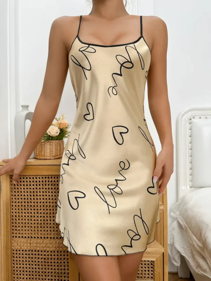 Satin Heart Print Cross-Back Nightdress - Image 22