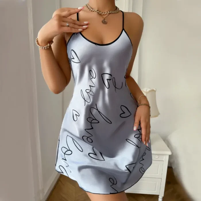Satin Heart Print Cross-Back Nightdress - Image 19