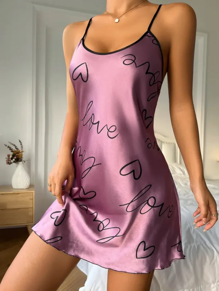 Satin Heart Print Cross-Back Nightdress - Image 24