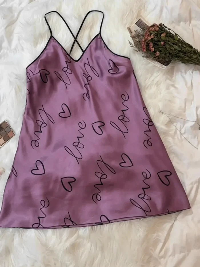 Satin Heart Print Cross-Back Nightdress - Image 25