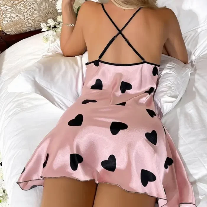 Satin Heart Print Cross-Back Nightdress - Image 8