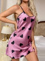 Satin Heart Print Cross-Back Nightdress - Image 3