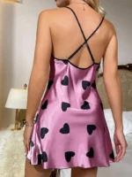 Satin Heart Print Cross-Back Nightdress - Image 4