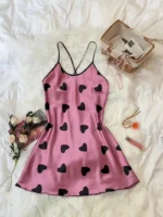 Satin Heart Print Cross-Back Nightdress - Image 5