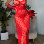 2-Piece Sheer Mesh Babydoll Lingerie Set – V-Neck, Spaghetti Straps, Thong & High Slit