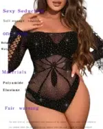 Glam Spider Web Rhinestone Mesh Bodysuit Halloween Sexy Lingeries - Image 6