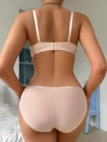 Lace Trim Push-Up Bra & Mesh Embroidered Thong Set - Image 9