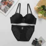 Lace Trim Push-Up Bra & Mesh Embroidered Thong Set - Image 7