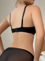 Lace Trim Push-Up Bra & Mesh Embroidered Thong Set - Image 3