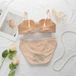 Lace Trim Push-Up Bra & Mesh Embroidered Thong Set - Image 14