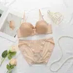 Lace Trim Push-Up Bra & Mesh Embroidered Thong Set - Image 13