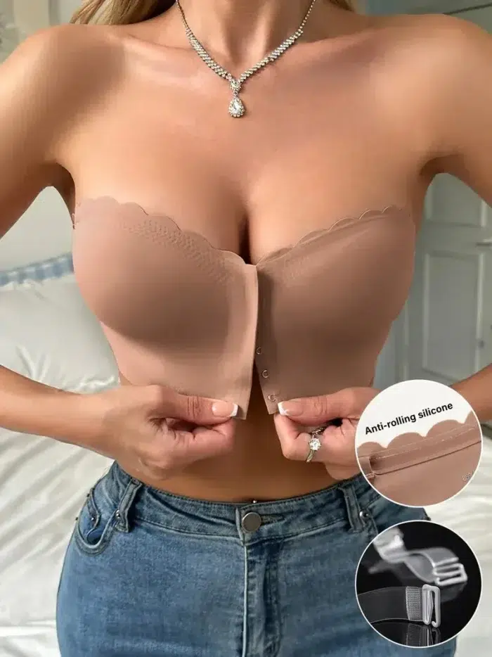 Strapless Bandeau Top with Scalloped Edge - Image 1