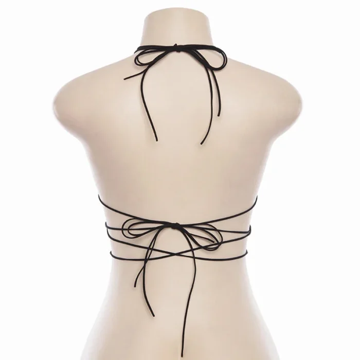 Black Faux Leather Hollow-Out Strappy Bikini Top - Image 5