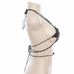 Black Faux Leather Hollow-Out Strappy Bikini Top - Image 4