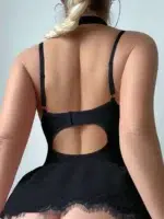 5 Pcs Lace Corset Babydoll Lingerie Set With Thong Garter Straps Stockings - Image 14