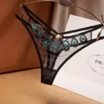 Sexy Sheer Embroidered Mesh Thong Pearl Massage Thongs Underwear