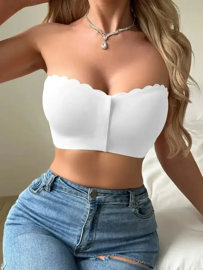 Strapless Bandeau Top with Scalloped Edge - Image 19
