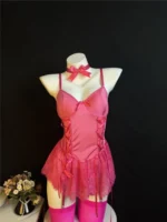 5 Pcs Lace Corset Babydoll Lingerie Set With Thong Garter Straps Stockings - Image 33